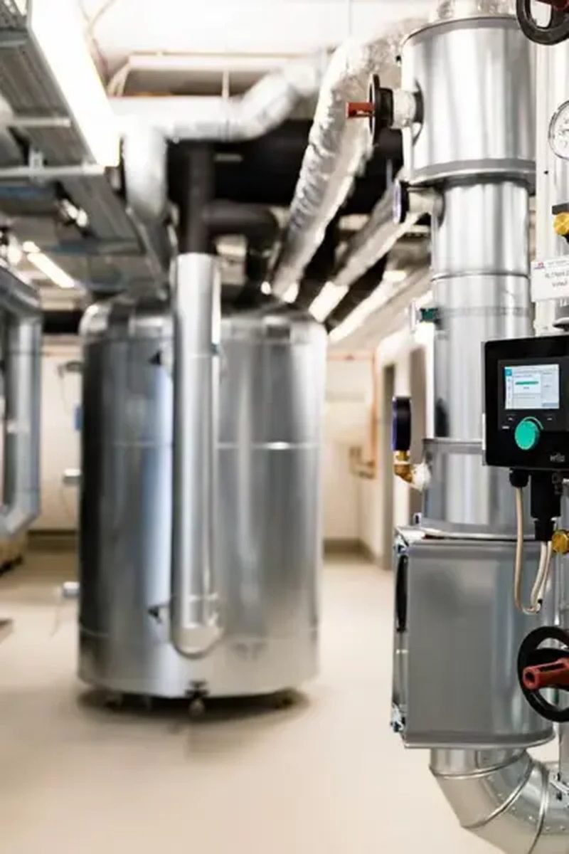 Moderne Heiztechnik in einem Technikraum (KI-generiertes Bild)