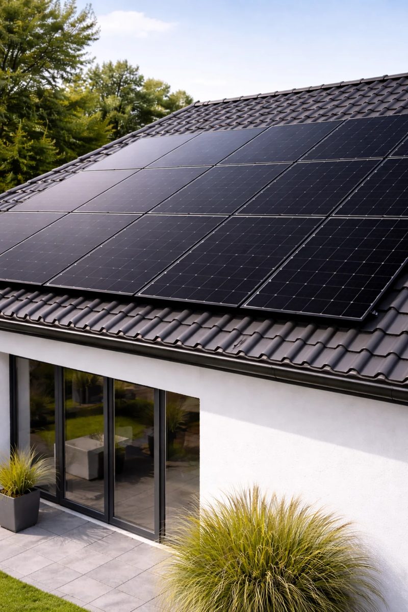 Photovoltaikanlage auf einem Hausdach (KI-generiertes Bild)